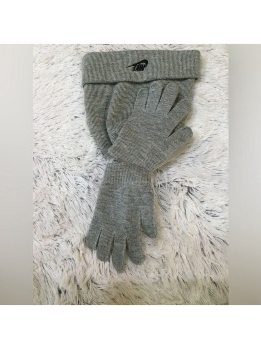 Nike gray with black logo hat and glove set unisex youth NWT - Picture 2 of 9